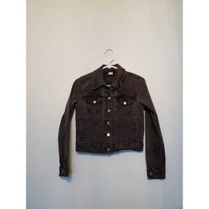 Levi Strauss Juniors XS Denim Jacket Black Charcoal Button Front Cropped Stretch